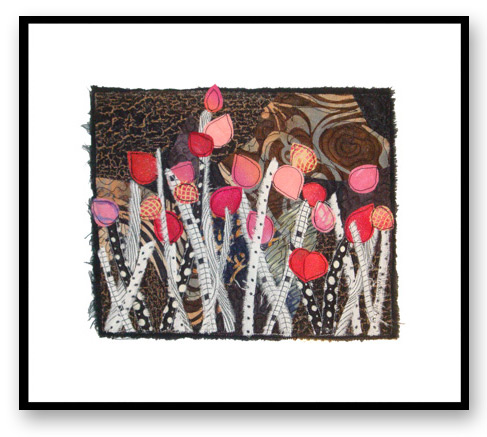 Image - floral collage with white mat and black frame