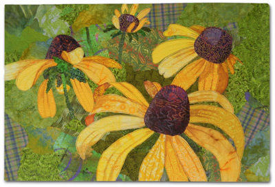 Image - Yellow brown-eyed susans on an olive green background