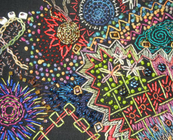 Image - colorful embroidery on black fabric