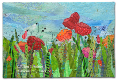 Garden Party, an art quilt by Ellen Lindner, AdventureQuilter.com