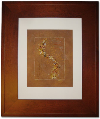 Image - rust colored stitching with beads, framed