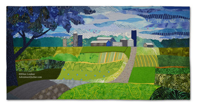 Oak Green Farm, an art quilt by Ellen Lindner.  AdventureQuilter.com