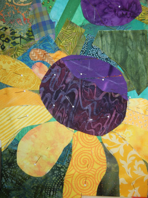 Peggy's Garden in-progress, an art quilt by Ellen Lindner, www.AdventureQuilter.com