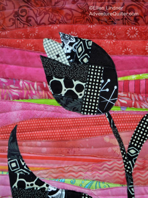 Dancing with Joy - detail.  An art quilt by Ellen Lindner, AdventureQuilter.com