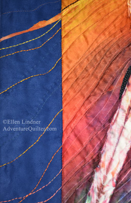 Lava to the Sea, detail.  An art quilt by Ellen Lindner.  AdventureQuilter.com