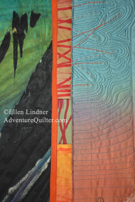 Taking Flight - detail, an art quilt by Ellen Lindner.  AdventureQuilter.com