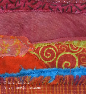 Image - collage detail showing frayed fabrics and hand stitching