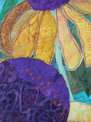 A Garden for Peggy, detail, small art quilt by Ellen Lindner, AdventureQuilter.com