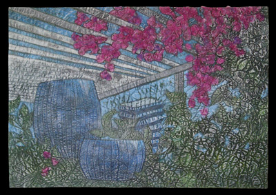 Image - pergola with pink blossoms hanging down