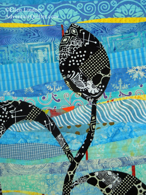 Dancing Toward the Sun, detail.  An art quilt by Ellen Lindner, AdventureQuilter.com