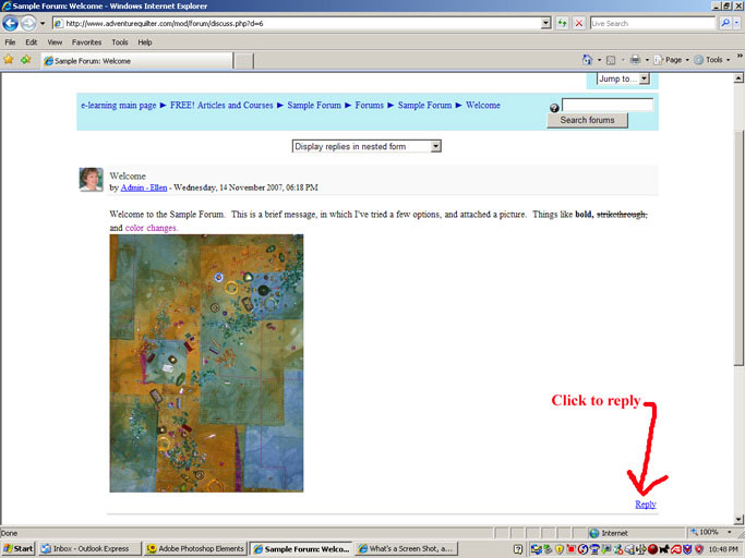 Screenshot showing ''Click to reply'' to existing topic.