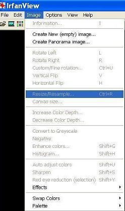 Screenshot: choosing the Resize/resample option