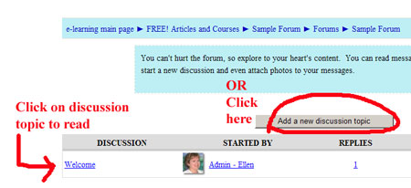 Sample forum main page screen shot