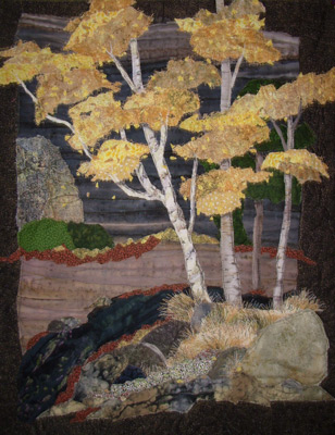Image - yellow trees against dark background
