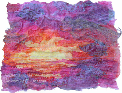 Majesty, a fabric collage by Ellen Lindner, adventurequilter.com