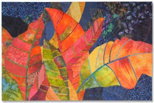 Crotons, an art quilt by Ellen Lindner. AdventureQuilter.com