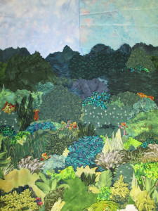 Barb Gardner's in-progress background for "Design Your Own Nature Quilt" class with Ellen Lindner. LearnWithEllen.com