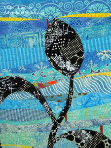 "Dancing Toward the Sun" detail, an art quilt by Ellen Lindner.  AdventureQuilter.com/blog