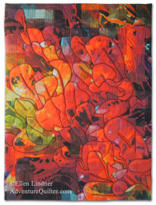 Curly Crotons Mosaic, a digitnally printed art quilt by Ellen Lindner.  AdventureQuilter.com