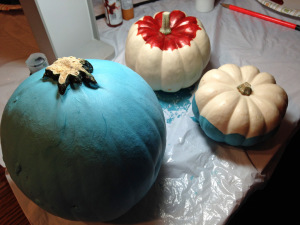 Painted pumpkins in-progress, AdventureQuilter.com/blog