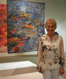 Marianne Williamson with her art at the Southern Accents exhibit.   AdventureQuilter.com/blog
