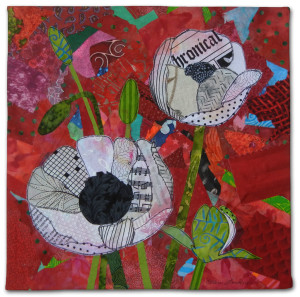 White Poppies, an art quilt by Ellen Lindner. AdventureQuilter.com