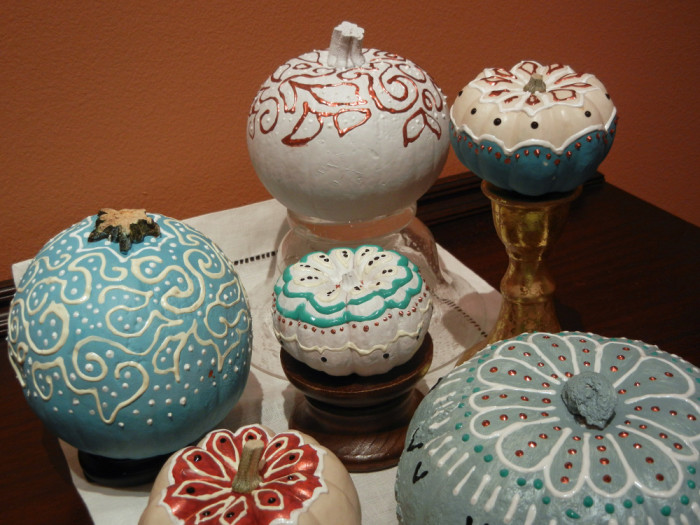 Lovely painted pumpkins by Ellen Lindner. AdventureQuilter.com/blog