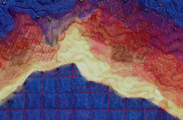 Fire at Night, detail, by Ellen Lindner. AdventureQuilter.com