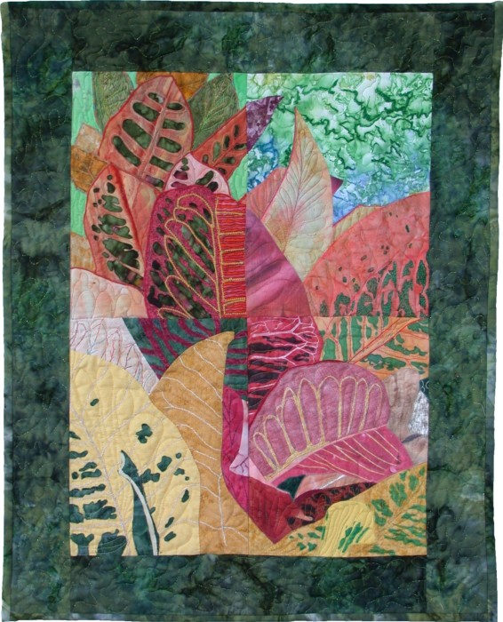 Fractured Crotons, by Peggy Strauchman, Barbara Bilbo, Elaine Chord, and Ellen Lindner. AdventureQuilter.com