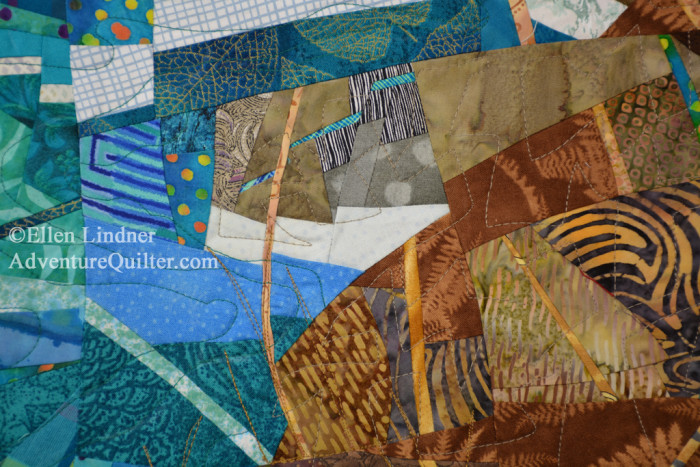 Coastal Overlook - detail, an art quilt by Ellen Lindner. AdventureQuilter.com/blog