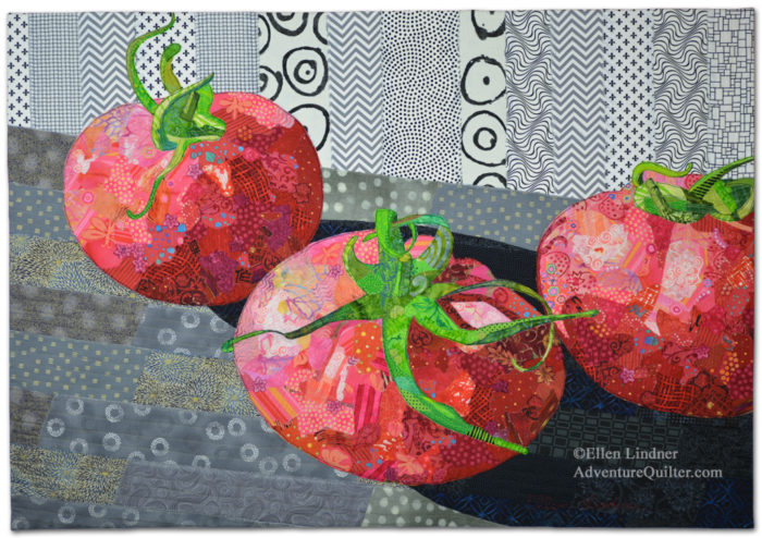 Vine Ripened, an art quilt by Ellen Lindner. AdventureQuilter.com/blog