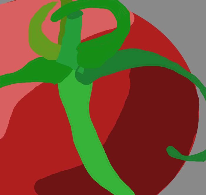 Abstracting a tomato. Ellen Lindner, AdventureQuilter.com/blog