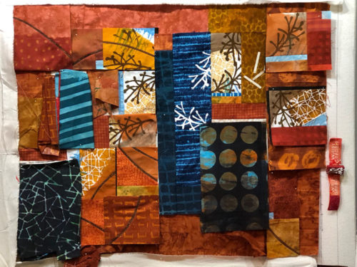 Reworking Those Twigs. An art quilt in-progress. Ellen Lindner, AdventureQuilter.com/blog