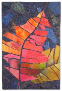 When Crotons Cut Loose, an art quilt by Ellen Lindner. AdventureQuilter.com
