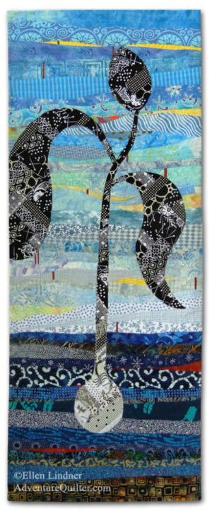 Dancing Toward the Sun, an art quilt by Ellen Lindner. AdventureQuilter.com