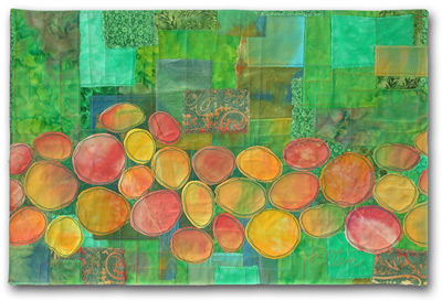 Tropical Fruit, an art quilt by Ellen Lindner. AdventureQuilter.com