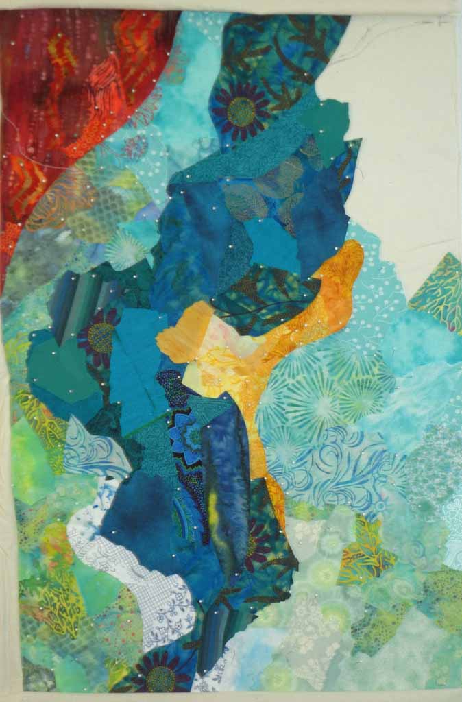 An abstract art quilt under way. Ellen Lindner, AdventureQuilter.com/blog