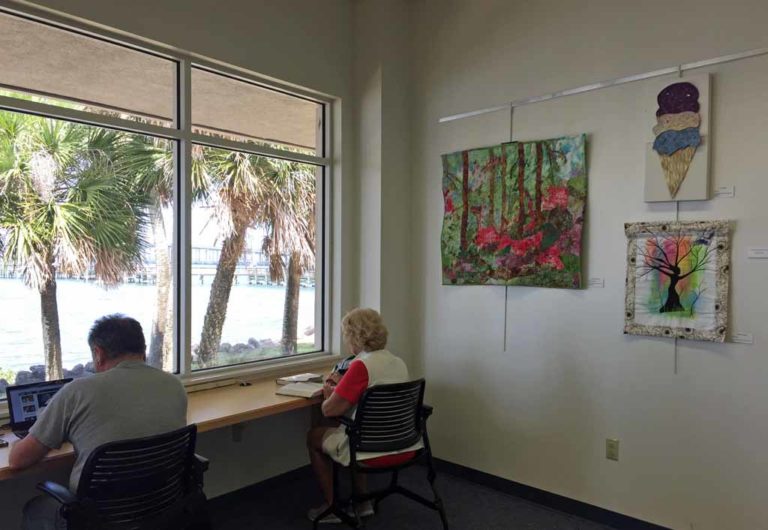 Fiber art exhibit in Melbourne, FL. Ellen Lindner, AdventureQuilter.com/blog