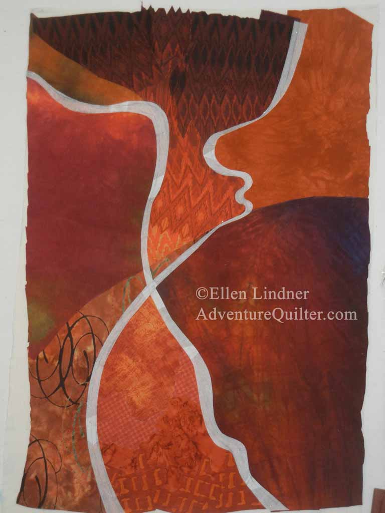 Abstract art quilt in progress. Ellen Lindner, AdventureQuilter.com/blog