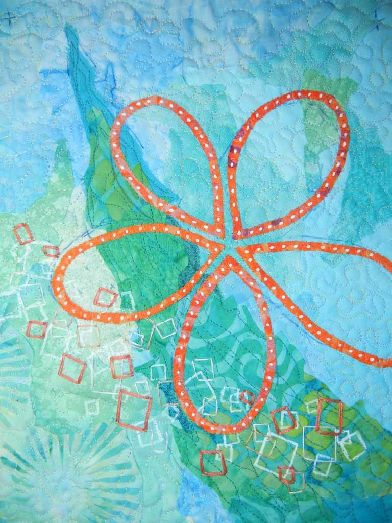 A very small art quilt in progress. Ellen Lindner, AdventureQuilter.com/blog