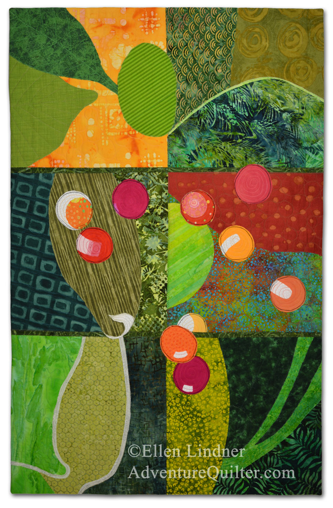 Bush Berries, an art quilt by Ellen Lindner. AdventureQuilter.com