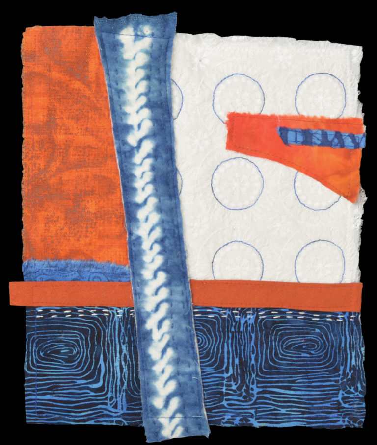 Orange and Blue Collages. Ellen Lindner, AdventureQuilter.com/blog