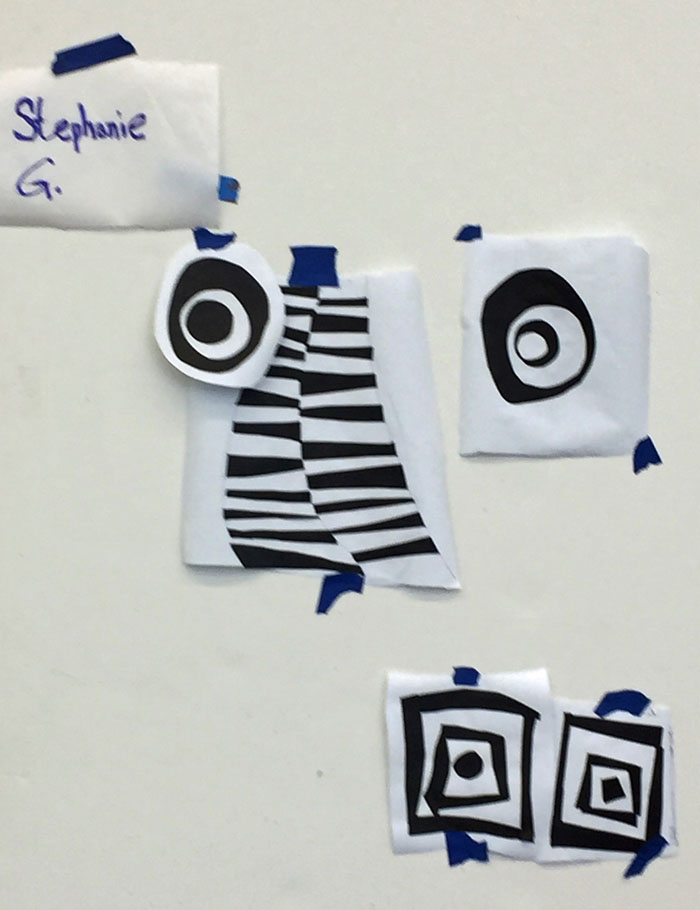 A Class with Rosalie Dace: Black and white exercises. Ellen Lindner, AdventureQuilter.com/blog