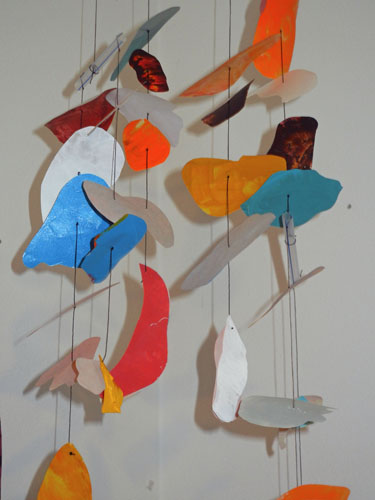 Making a mobile with paint blobs. Ellen Lindner, AdventureQuilter.com/blog