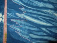 Pink Stitching on Blue Indigo. Ellen Lindner, AdventureQuilter.com/blog