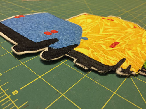 Traffic Jam, art quilt details in-progress. Ellen Lindner, AdventureQuilter.com/blog