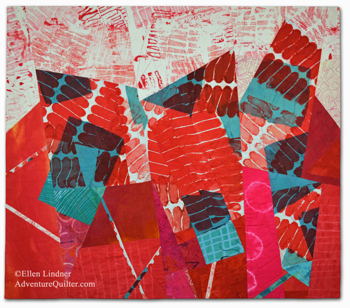 Adrenaline Surge, an art quilt by Ellen Lindner. AdventureQuilter.com