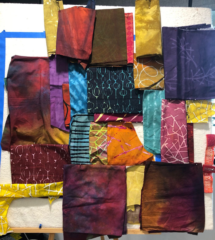 My Version of Muted. An art quilt in-progess. Ellen Lindner, AdventureQuilter.com/blog