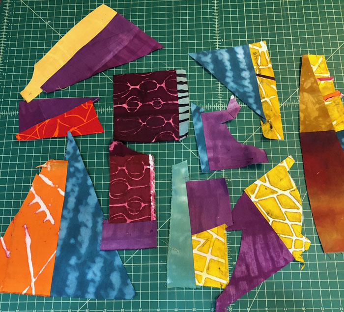 My Version of Muted. Art quilt in progress. Ellen Lindner, AdventureQuilter.com