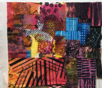 Ellen Lindner's design process: moving fabrics around, trying to create sparkle and energy. AdventureQuilter.com/blog
